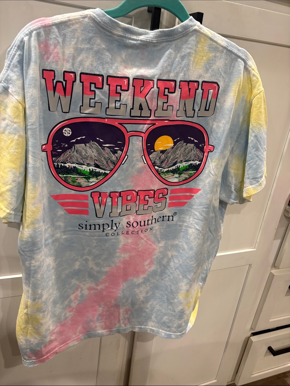 Simply Southern Weekend Vibes Tie-Dye Long Sleeve Tee - Pink, Blue, Yellow